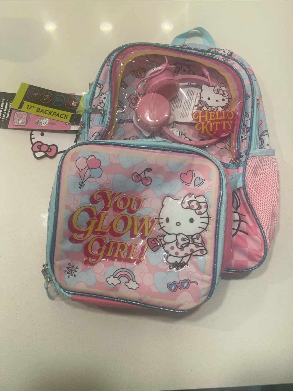 Hello Kitty You Glow Girl Backpack with Lunchbox And Headphones 17inches - Picture 2 of 9